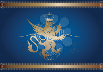 Royalty Free Clipart Image of a Griffon Coat of Arms in Blue and Gold