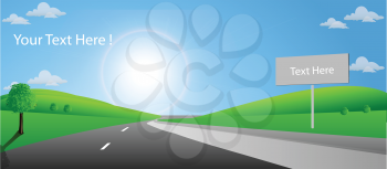 Royalty Free Clipart Image of a Country Road With Spaces for Text