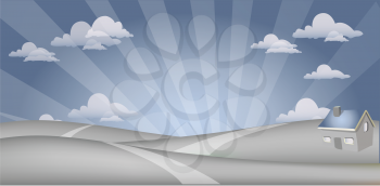 Royalty Free Clipart Image of a Grey and Blue Landscape