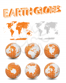 Royalty Free Clipart Image of a Set of Globes and Maps