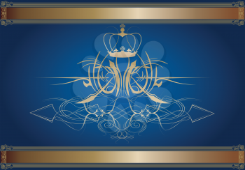 Royalty Free Clipart Image of an Ornamental Blue and Gold Background