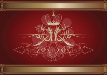 Royalty Free Clipart Image of a Red Gold Ornamental Background