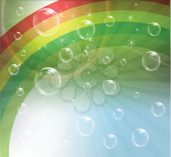 Royalty Free Clipart Image of a Rainbow and Bubble Background