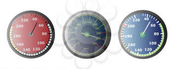 Royalty Free Clipart Image of a Set of Speedometers