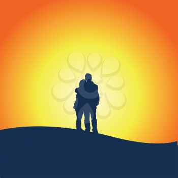 Royalty Free Clipart Image of a Couple Watching a Sunset