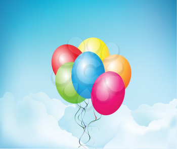 Royalty Free Clipart Image of Balloons Floating in the Sky