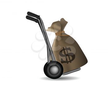 Royalty Free Clipart Image of a Hand Truck Loading Money