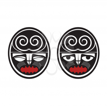  Collection of two different maori style faces 