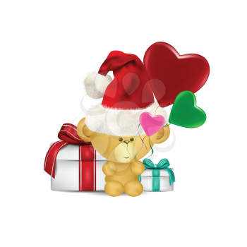  Illustration of Beautiful Christmas Teddy bear with hat and gifts 