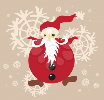  Illustration of stylized Santa Claus on snowflakes background 