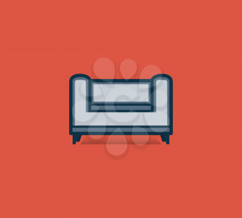 Flat Style Sofa Icon Isolated on Red Background