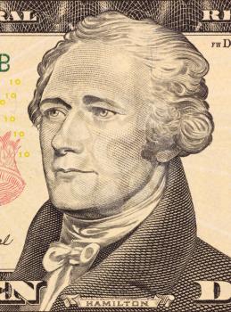 Royalty Free Photo of Alexander Hamilton on 10 Dollars 2004 Banknote from U.S.A. First Secretary of the Treasury.