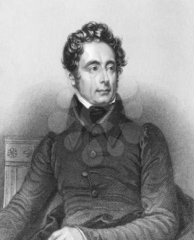Royalty Free Photo of Alphonse de Lamartine (1790-1869) on engraving from the 1800s. French writer, poet and politician. Engraved by F.Holl from a picture by F.Gerard and published in London by Peter 