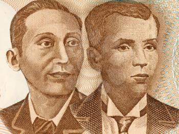 Royalty Free Photo of Apolinario Mabini and Andres Bonifacio on 10 Piso 2008 Banknote from Philipines. Revolutionary figure of the Phillippines.