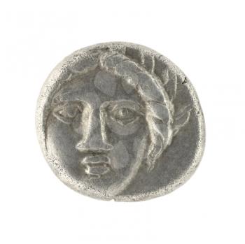 Royalty Free Photo of Apollo on Ancient Greek Half Drachm from 400 BC