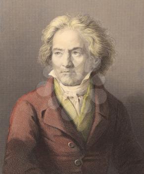 Royalty Free Photo of Ludwig van Beethoven (1770-1827) on engraving from the 1800s. German composer and pianist. One of the most acclaimed and influential composers of all time