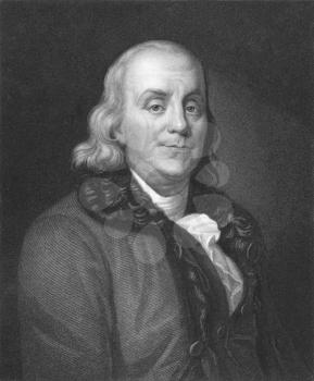Royalty Free Photo of Benjamin Franklin (1706-1790) on engraving from the 1850s. One of the founders of the United States of America.