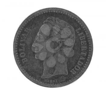 Royalty Free Photo of Bolivar on old silver coin from Venezuela isolated in white