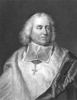 Royalty Free Photo of Jacques-Benigne Bossuet (1627-1704) on engraving from the 1800s. French bishop and theologian. Engraved by R.Woodman from a picture by H.Rigaud and published in London by Charles