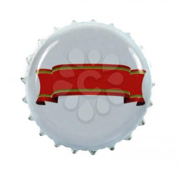 Royalty Free Photo of a Bottle Cap With a Red Ribbon