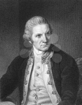 Royalty Free Photo of Captain Cook (1728-1779) on engraving from the 1800s.
English explorer, navigator and cartographer. 
Engraved by E.Scriven from a picture by N.Dance and published in London by 