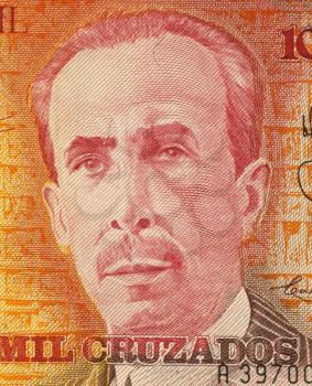 Royalty Free Photo of Carlos Chagas on 10000 Cruzados 1989 Banknote from Brazil. Biologist, physician and scientist active in the field of neuroscience.