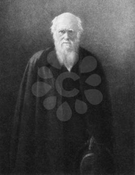 Royalty Free Photo of Charles Darwin (1809-1882) on engraving by J. Bollier from the 1800's . British naturalist and writer best known for his evolution theory.