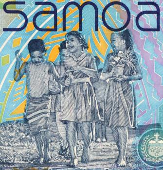 Royalty Free Photo of Children on 10 Tala 2008 Banknote from Samoa.