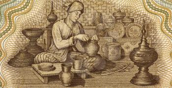Royalty Free Photo of a Coppersmith on 50 Kyats 1994 Banknote from Myanmar.