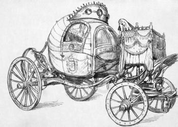 Royalty Free Photo of a Death's Head Carriage on engraving from the 1800s. It was built by order of the late Duke August of Saxe-Coburg and Altenburg (1804-1822).
