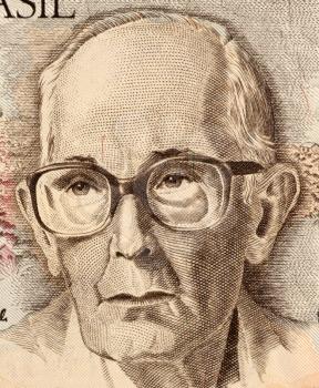 Royalty Free Photo of Drummond de Andrade on 50 Cruzados Novos 1989 Banknote from Brazil. Most influential Brazilian poet of the 20th century.
