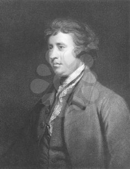 Royalty Free Photo of Edmund Burke (1729-1797) on engraving from the 1800s. Anglo-Irish statesman, author, orator, political theorist and philosopher. Mostly remembered for his opposition to the Frenc