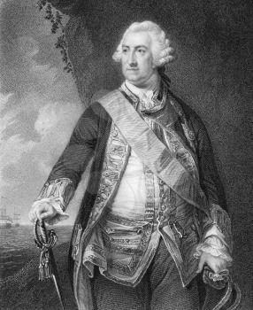 Royalty Free Photo of Admiral Edward Hawke, 1st Baron Hawke (1705-1781) on engraving from the 1800s. Officer of the Royal Navy. Engraved by W.Holl and published by J.Tallis & Company London & New York