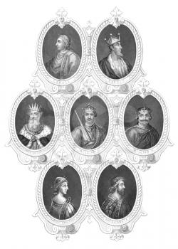 Royalty Free Photo of English Kings portraits on engraving from the 1800s. Published by John Tallis & Co, London & New York.