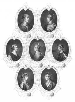 Royalty Free Photos of a Collage of English Kings Portraits on Engraving From the 1800s. 