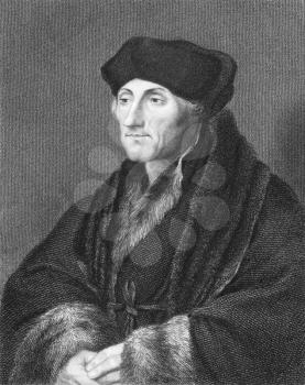 Royalty Free Photo of Erasmus (1466/1469-1536) on engraving from the 1800s. Dutch Renaissance humanist Catholic priest and theologian