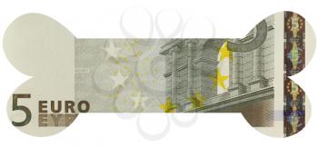 Royalty Free Photo of a 5 Euro Banknote in the Shape of a Bone