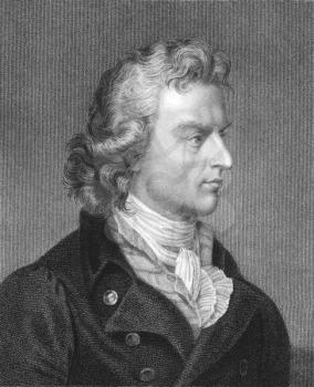 Royalty Free Photo of Friedrich Schiller (1759-1805) on engraving from the 1800s. German poet, philosopher, playwright. and historian. Engraved by J. Pofselwhite and published in London by Charles Kni