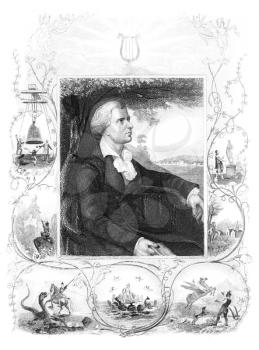 Royalty Free Photo of Friedrich Schiller (1759-1805) on engraving from the 1800s. German poet, philosopher, playwright. and historian. Published by the London Printing and Publishing Company.
