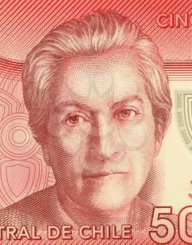 Royalty Free Photo of Gabriela Mistral (1889-1957) on 5000 Pesos 2009 Banknote from Chile. Chilean poet, educator, diplomat and feminist who was the first Latin American to win the Nobel Prize in Lite