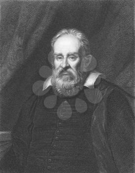 Royalty Free Photo of Galileo Galilei (1564-1642) on engraving from the 1800s. Italian physicist, astronomer, mathematician and philosopher that played a major role in the scientific revolution