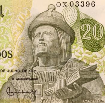 Royalty Free Photo of Garcia de Orta on 20 Escudos 1971 Banknote from Portugal. Physician, naturalist and pioneer of tropical medicine.