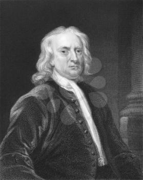 Royalty Free Photo of Isaac Newton on engraving from the 1850s. One of the most influential scientists in history.