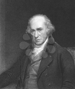 Royalty Free Photo of James Watt (1736-1819) on engraving from the 1850s. Scottish inventor and mechanical engineer