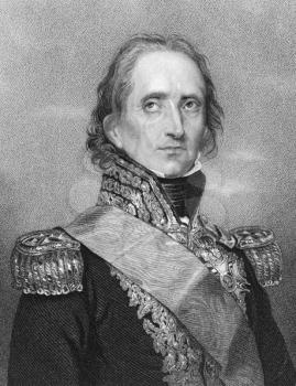 Royalty Free Photo of Jean-de-Dieu Soult (1769-1851) on engraving from the 1800s. French general and statesman, named Marshal of the Empire in 1804. Engraved by W.H.Mote after a drawing by Rouillard a