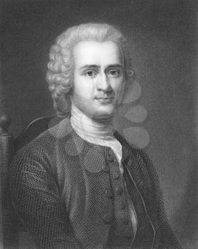 Royalty Free Photo of Jean-Jacques Rousseau (1712-1778) on engraving from the 1800s. Major Genevois philosopher, writer and composer. Engraved by R.Hart and published in London by Charles Knight, Ludg