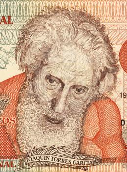 Royalty Free Photo of Joaquin Torres Garcia (1874-1949) on 5 Pesos Uruguayos 1998 Banknote from Uruguay. Uruguayan  plastic artist, art theorist and founder of Constructive Universalism.