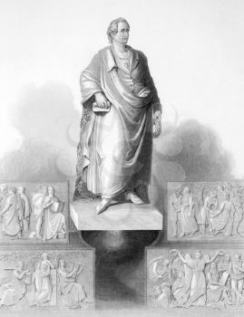 Royalty Free Photo of Johann Wolfgang von Goethe (1749-1832) monument in Frankfurt on engraving from the 1800s. German writer and polymath