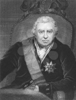 Royalty Free Photo of Joseph Banks (1743-1820) on engraving from the 1800s. Naturalist and patron of science. Engraved by C.E. Wagstaff and published in London by Charles Knight, Pall Mall East.