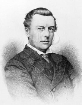 Royalty Free Photo of Joseph Chamberlain (1836-1914) on engraving from the 1800s. Influential British businessman, politician and statesman
